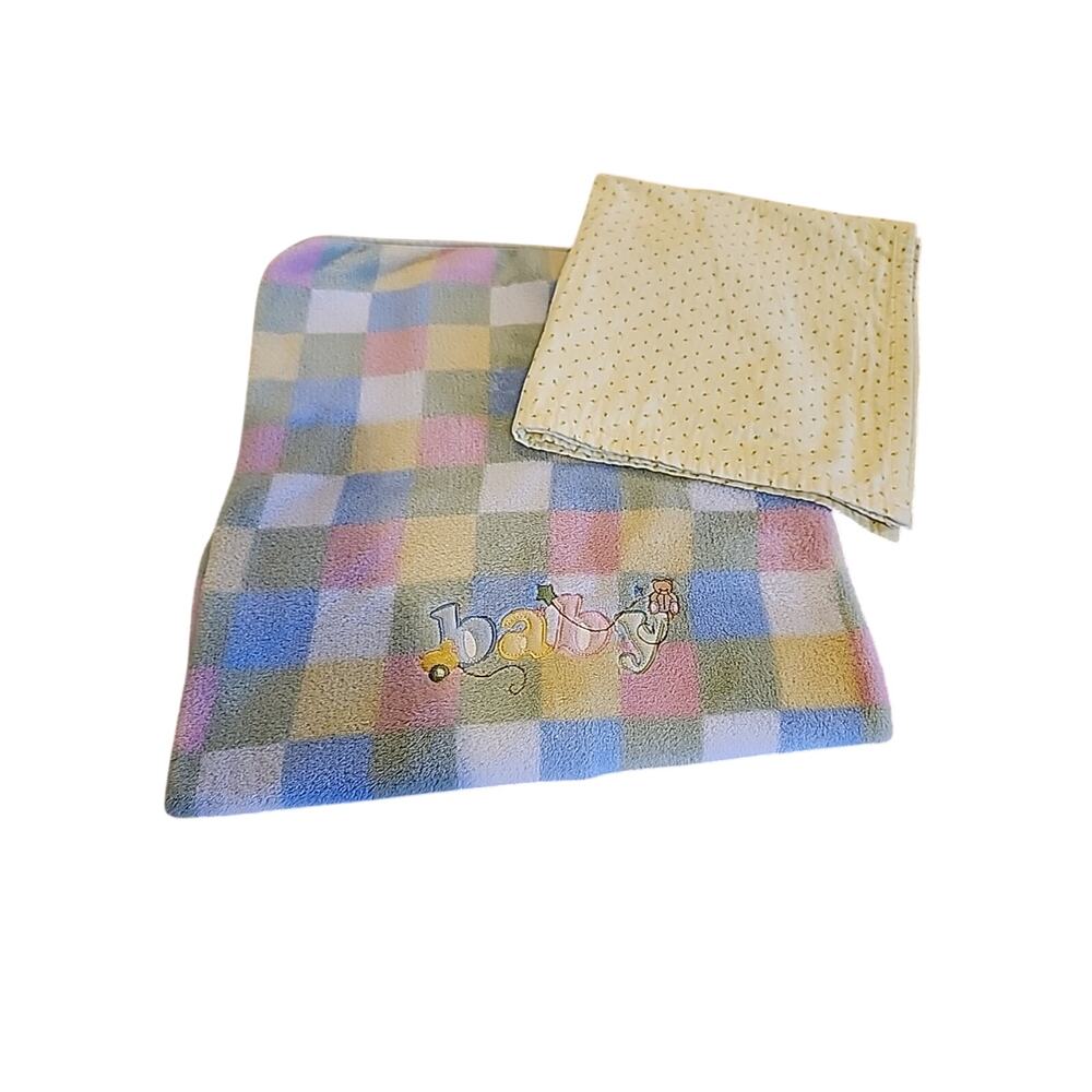 Vtg Parent's Choice Baby Blanket Pastel Check Patchwork Bear Duck & Floral Lot